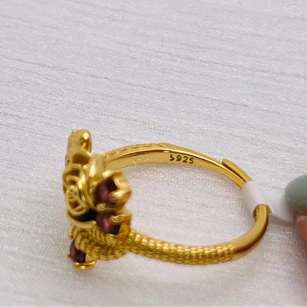 Garnet Snake & Rose 🌹 Gold/s925 Ring - Picture 3 of 3